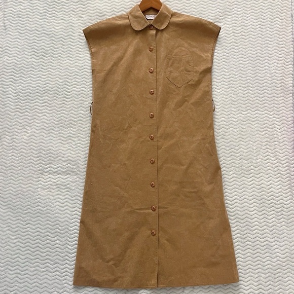 Ultrasuede Camel Dress Women’s S-M Tan Sleeveless Button-Down Midi Vintage - Picture 2 of 13